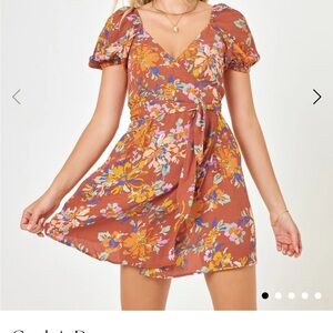 L*Space Cambria Orange Red Sundress Puff Sleeve Sweetheart Mini